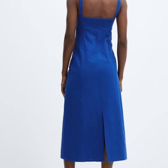 Mango Eyelet Embroidered Blue Midi Dress - Picture 3 of 4